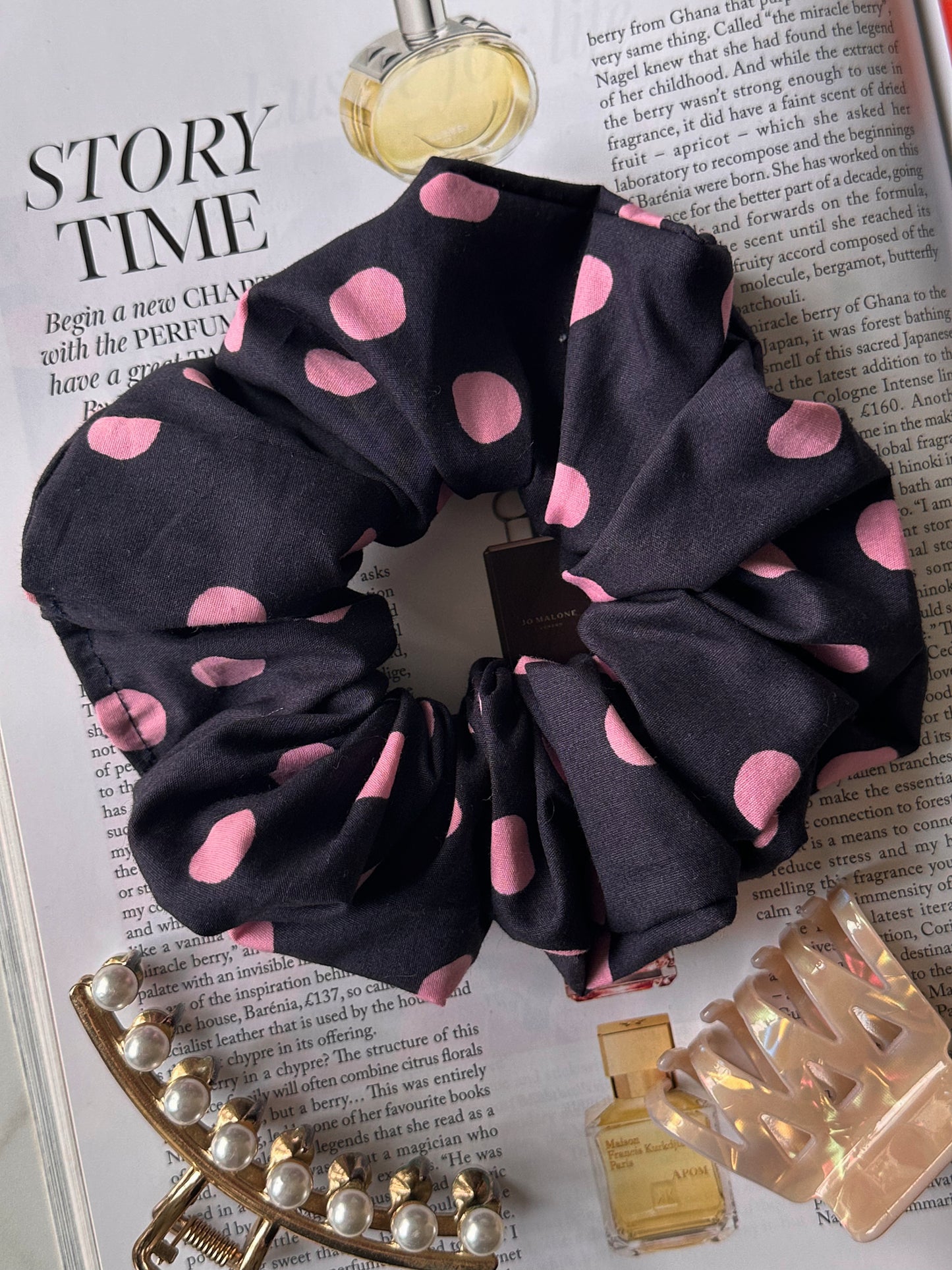 XL Navy and Pink Polkadot Scrunchie