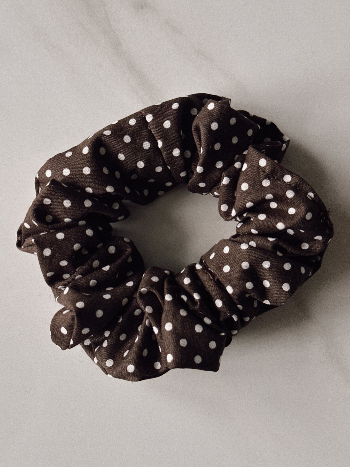 Dark Brown Polkadot Scrunchie