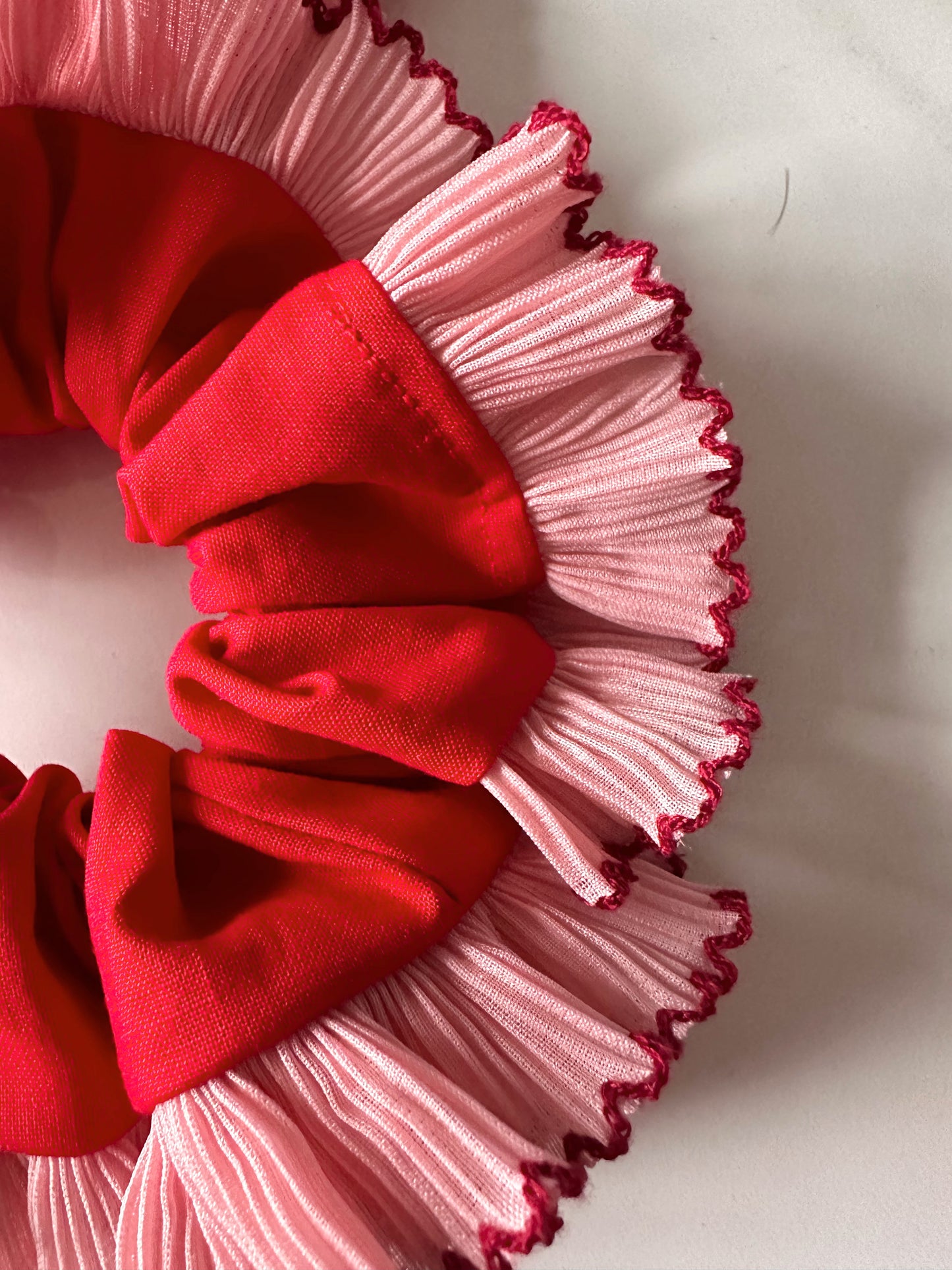 XL Red Scrunchie with Pink and Red Frill Trim