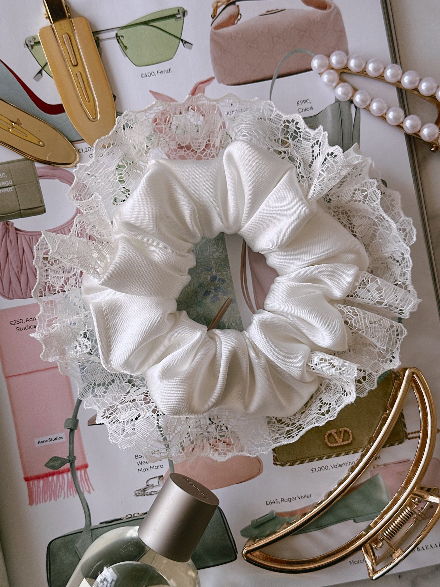 Ivory Satin and Lace Bridal Scrunchie