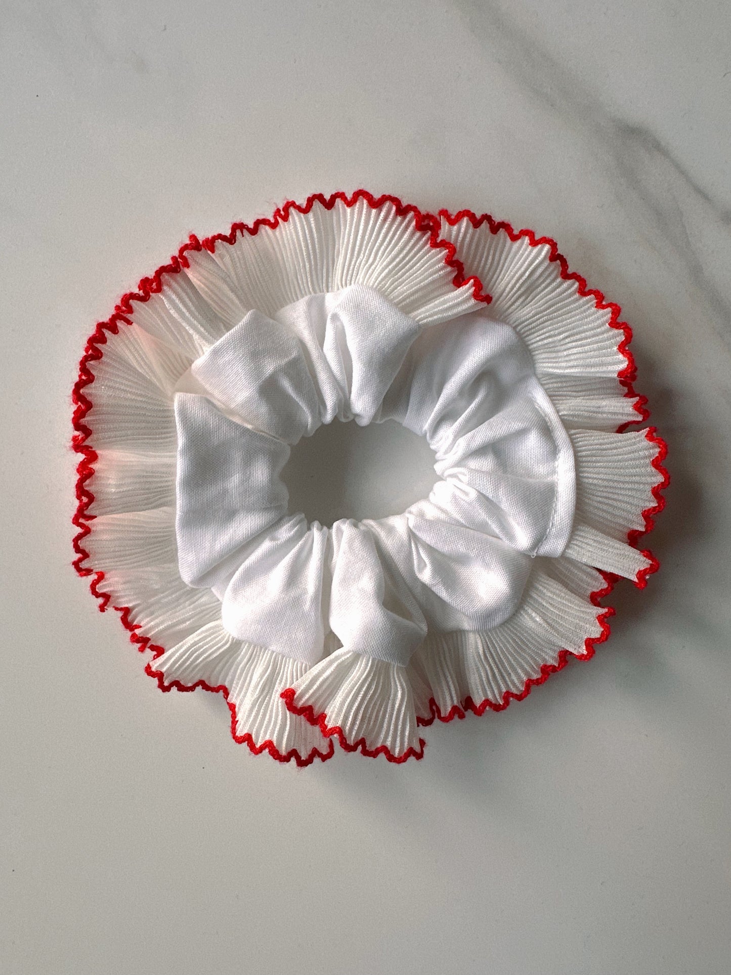 Smaller Oversized White Scrunchie with a White Frill Trim