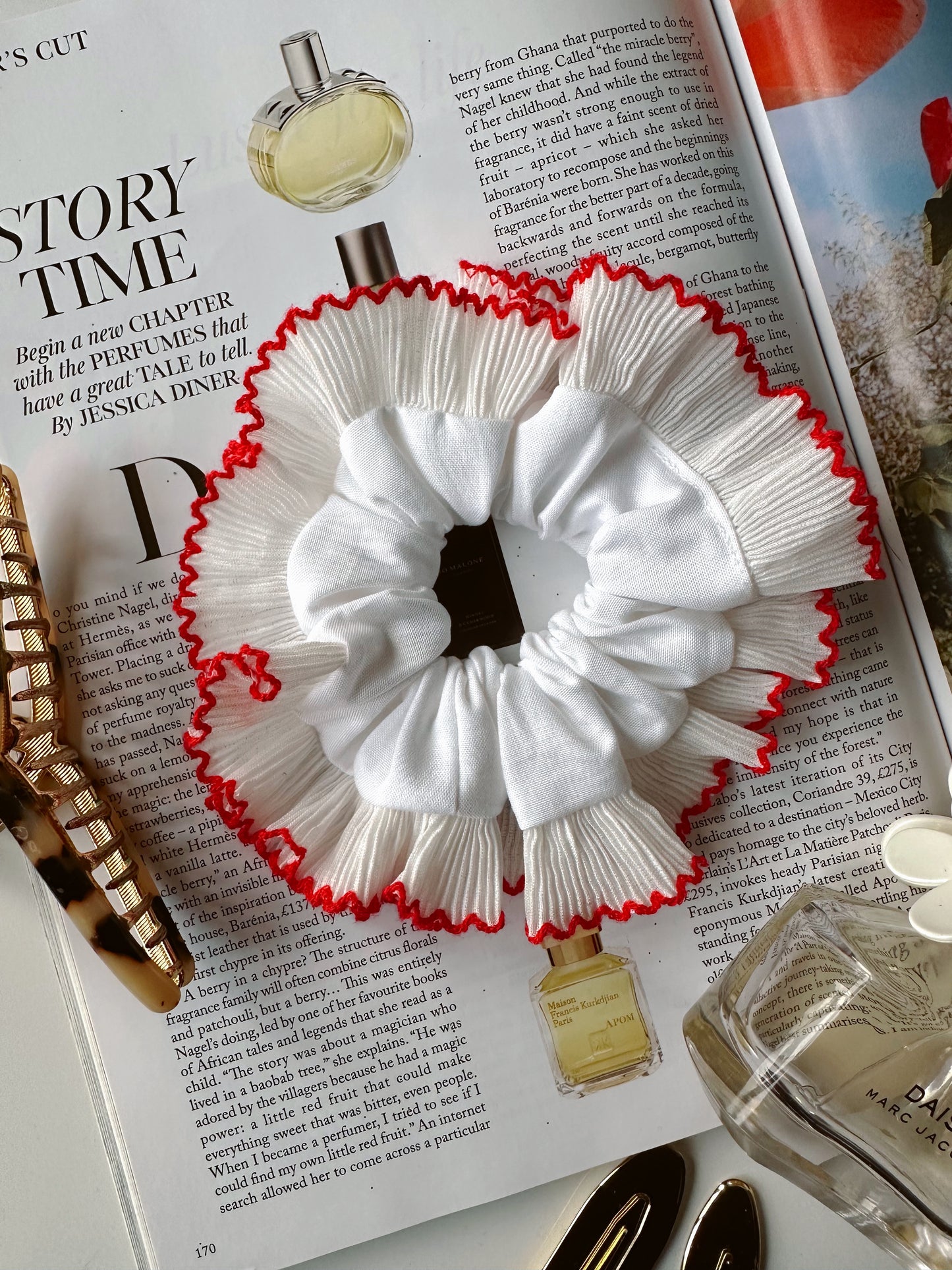 Smaller Oversized White Scrunchie with a White Frill Trim