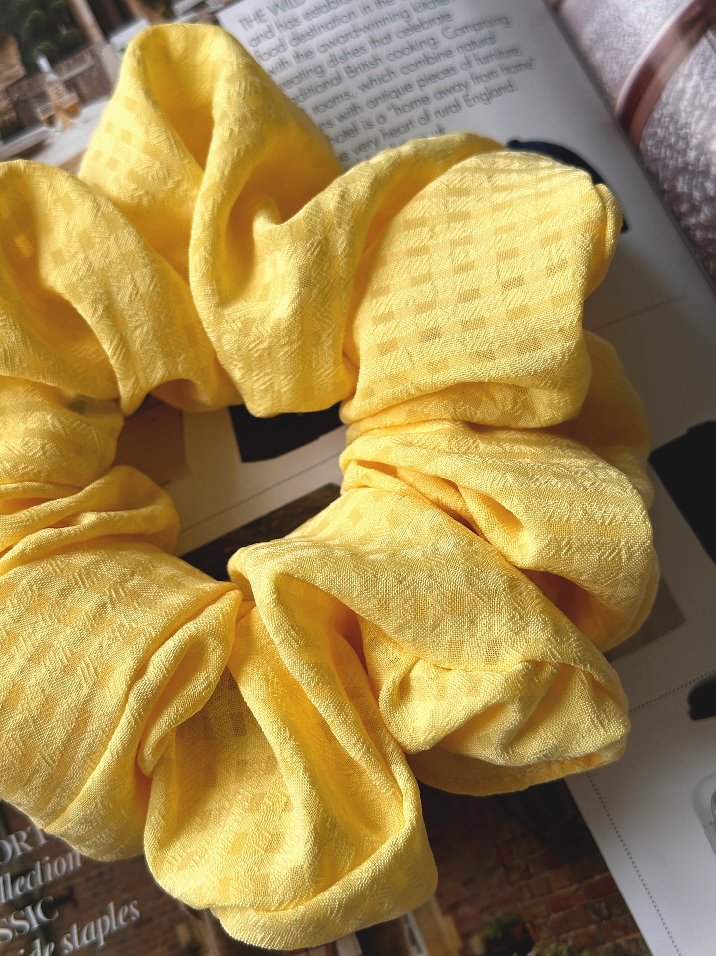 Handmade Butter Yellow Gingham Chiffon Scrunchie