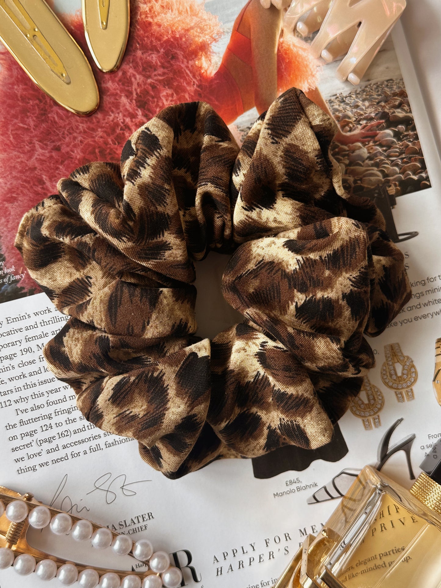 Chocolate & Leopard Print Scrunchie Trio