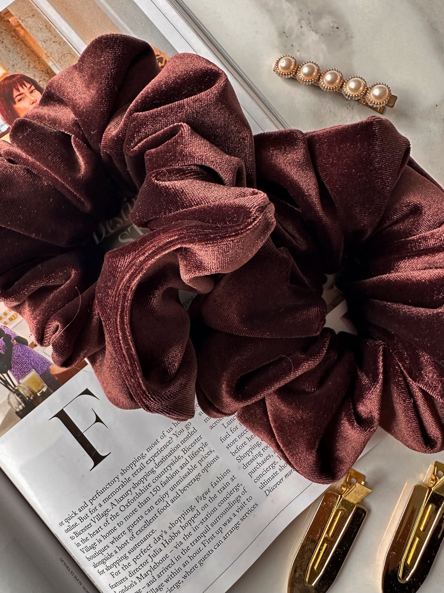 Oversized Brown Velvet Scrunchie