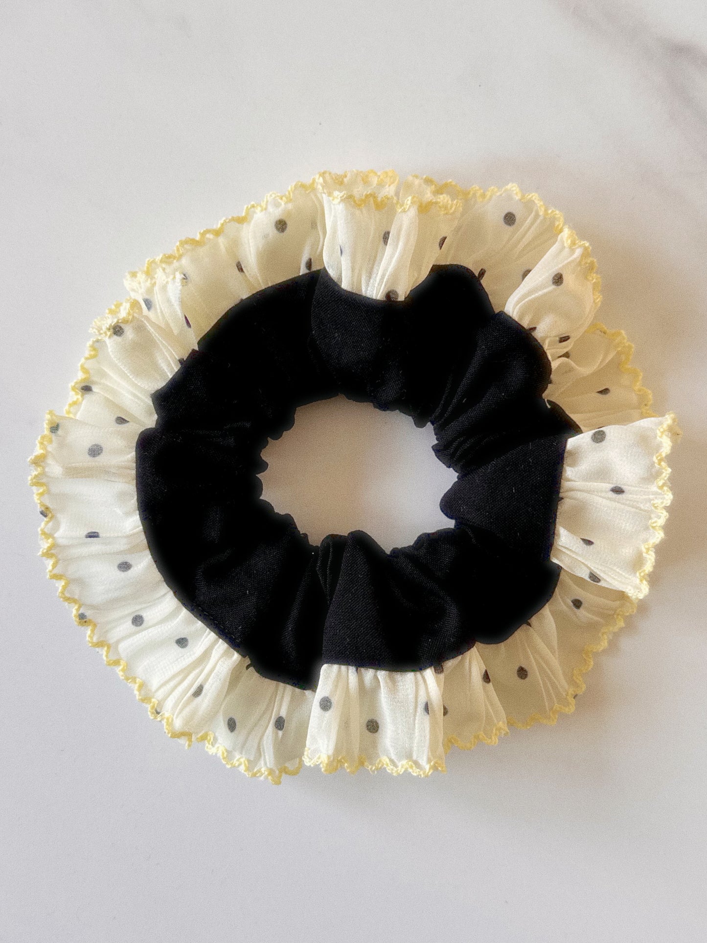 Oversized Black Scrunchie with Yellow Polkadot Trim