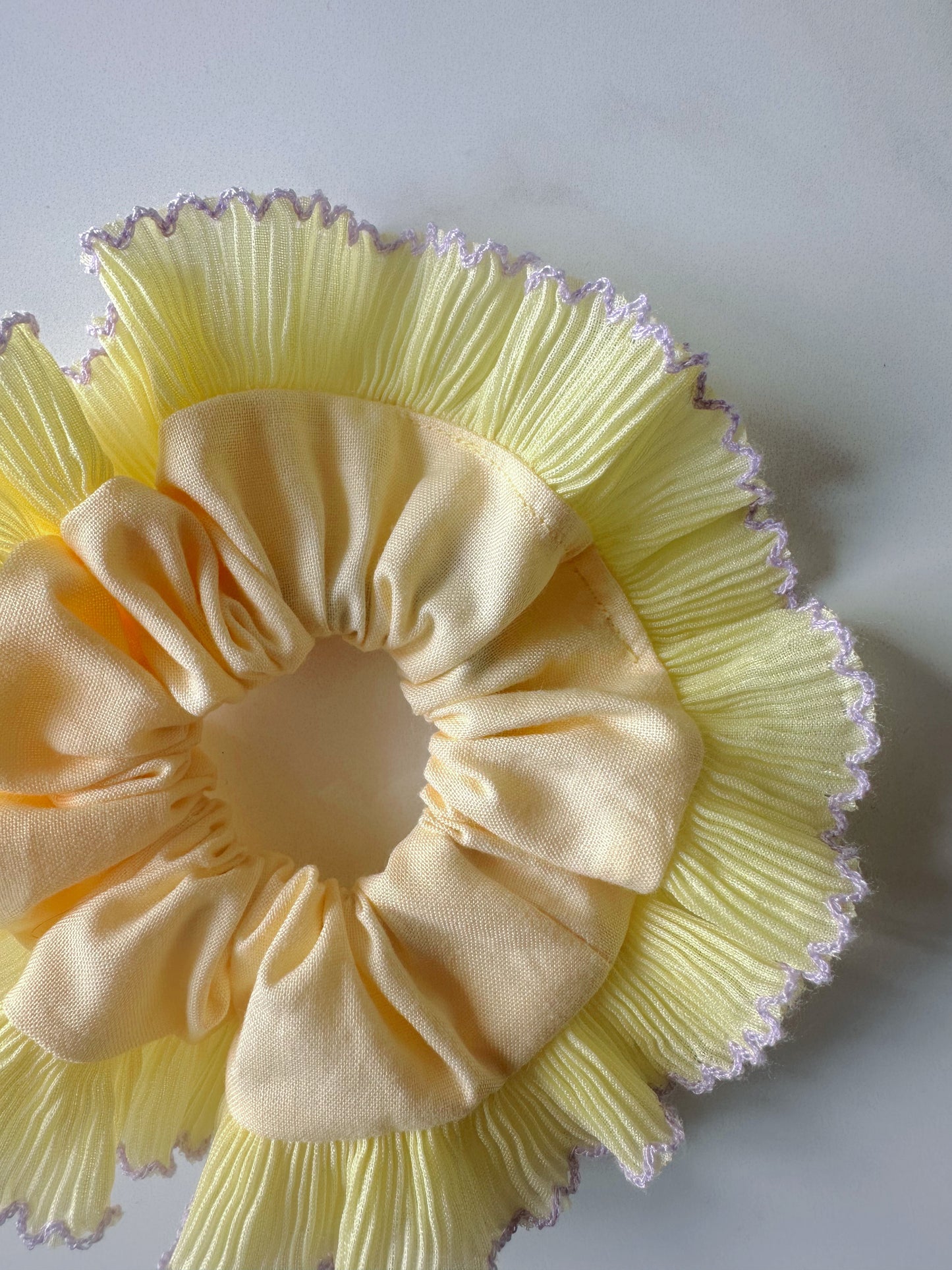 Mini Oversized Butter Yellow Scrunchie with Yellow Frill Trim