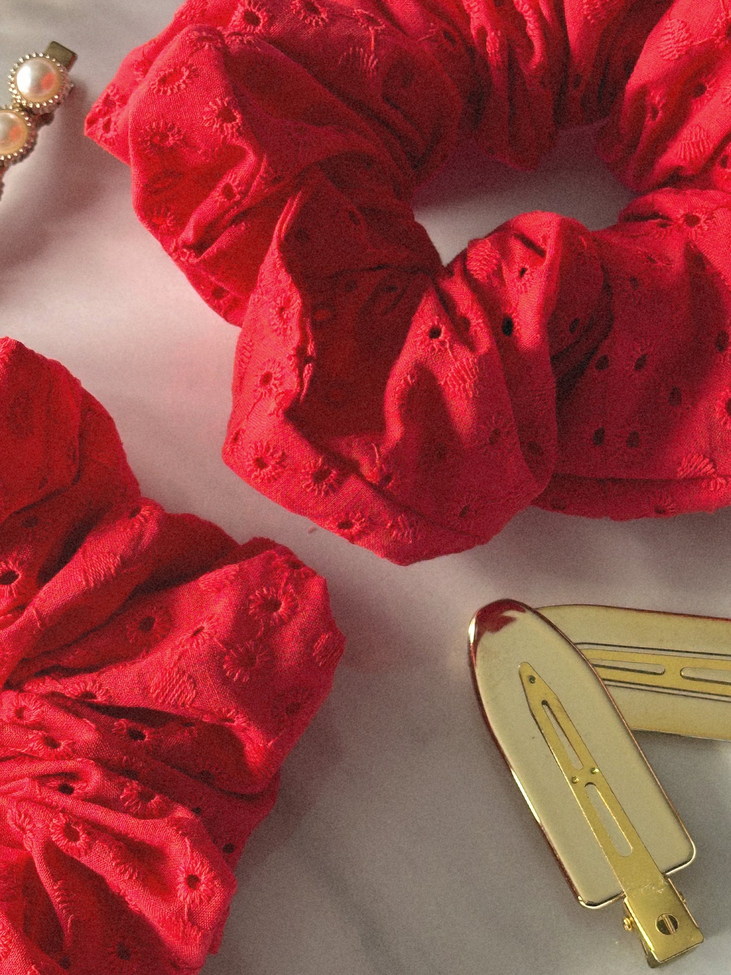 Handmade Red Embroidered Scrunchie