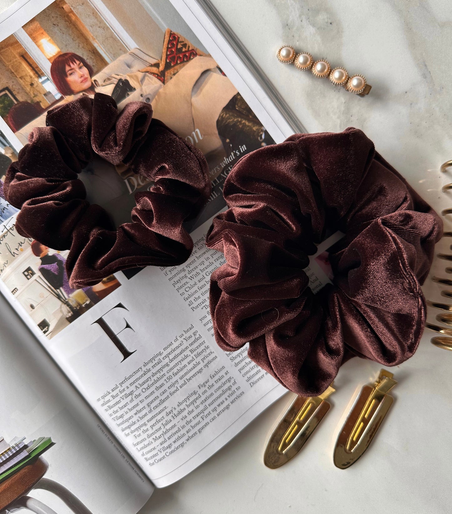 Oversized Brown Velvet Scrunchie