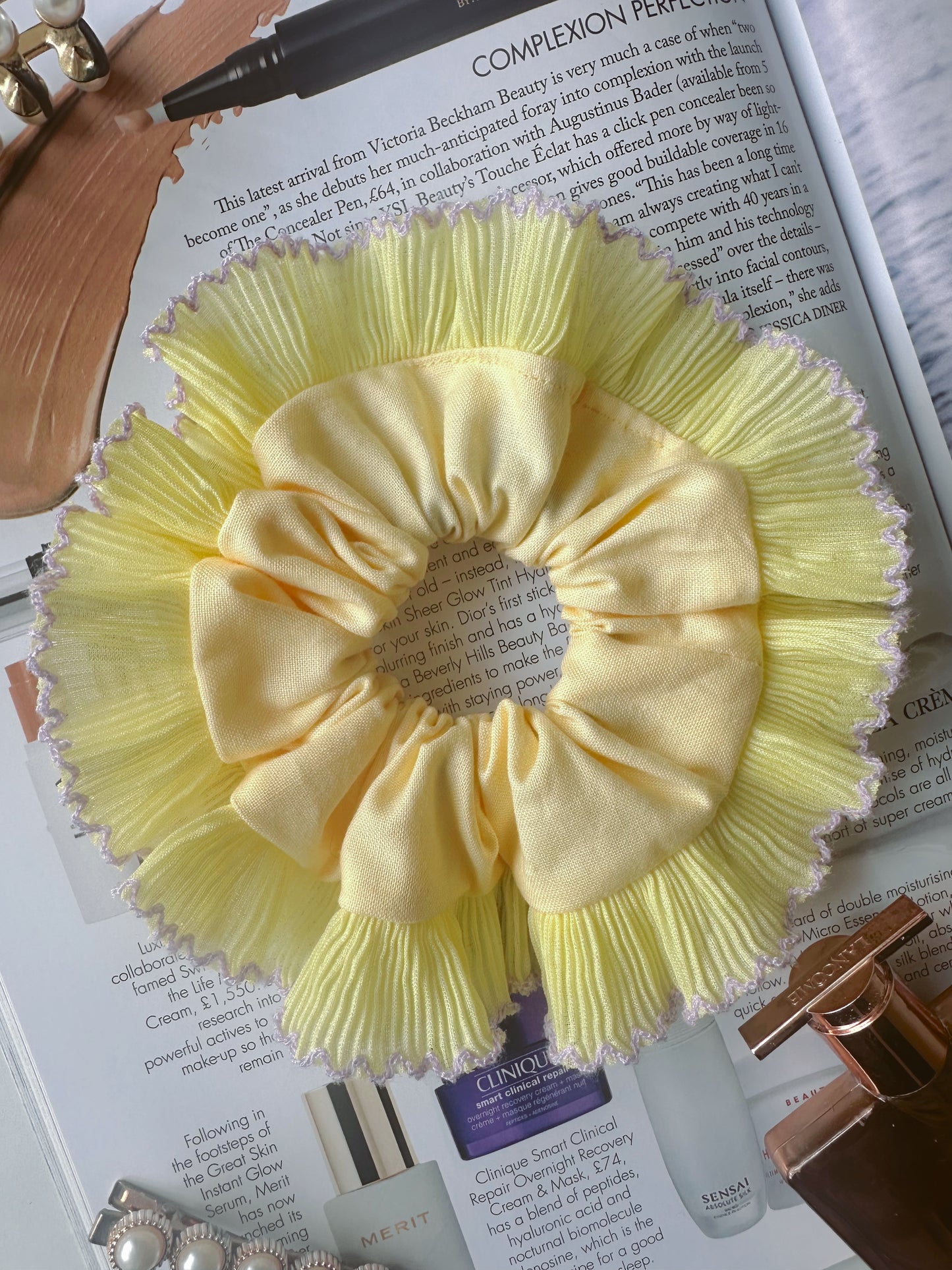 Mini Oversized Butter Yellow Scrunchie with Yellow Frill Trim