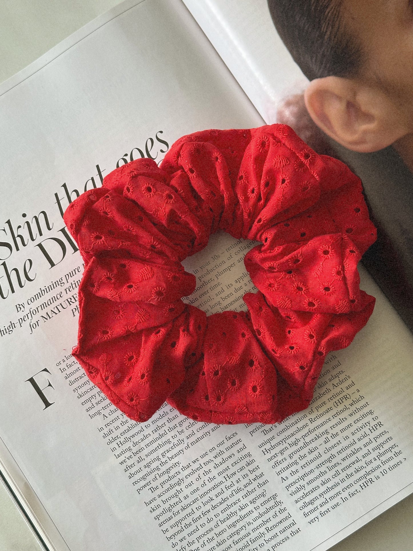 Handmade Red Embroidered Scrunchie
