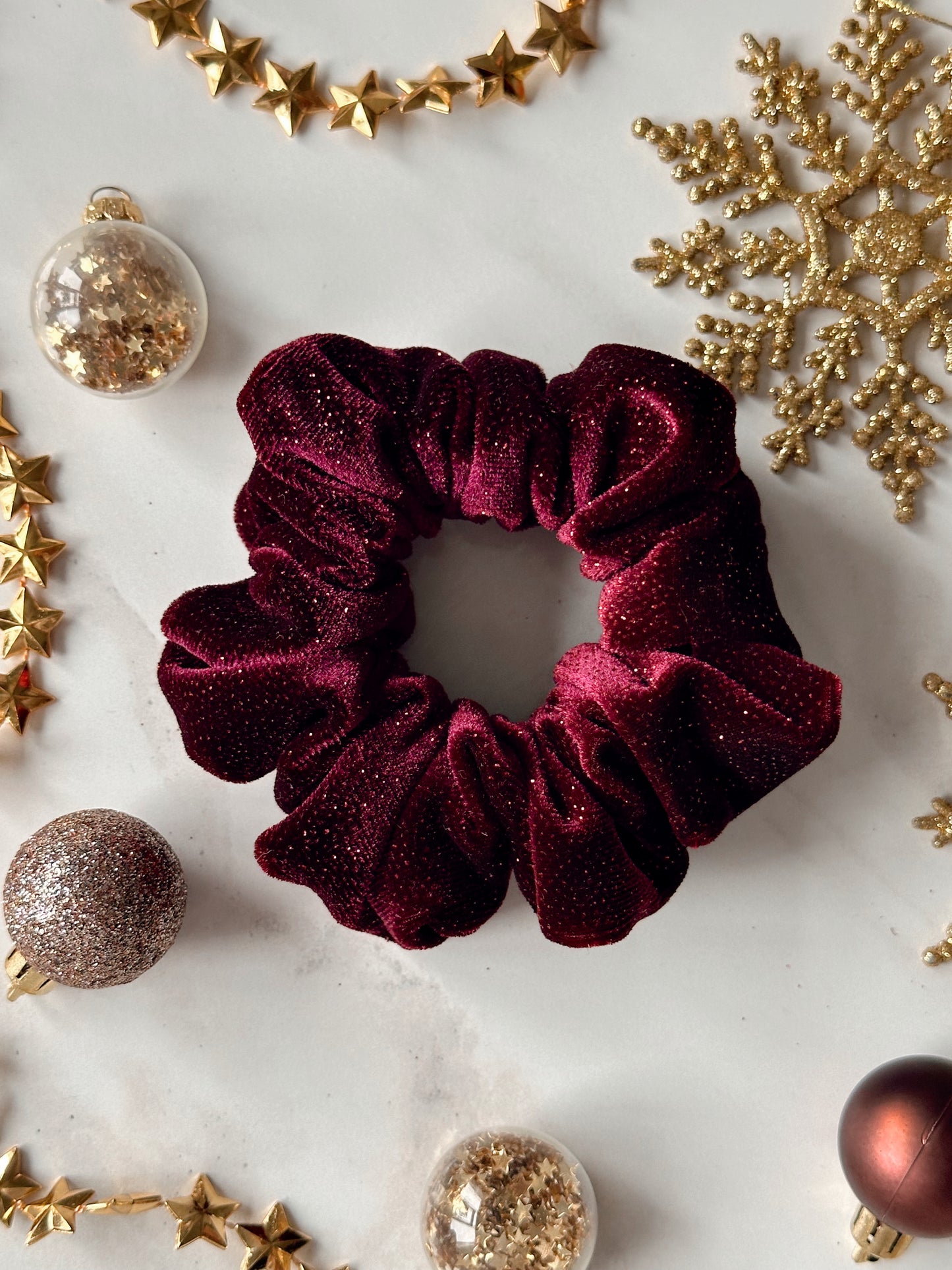 Glittery Velvet Burgundy Scrunchie