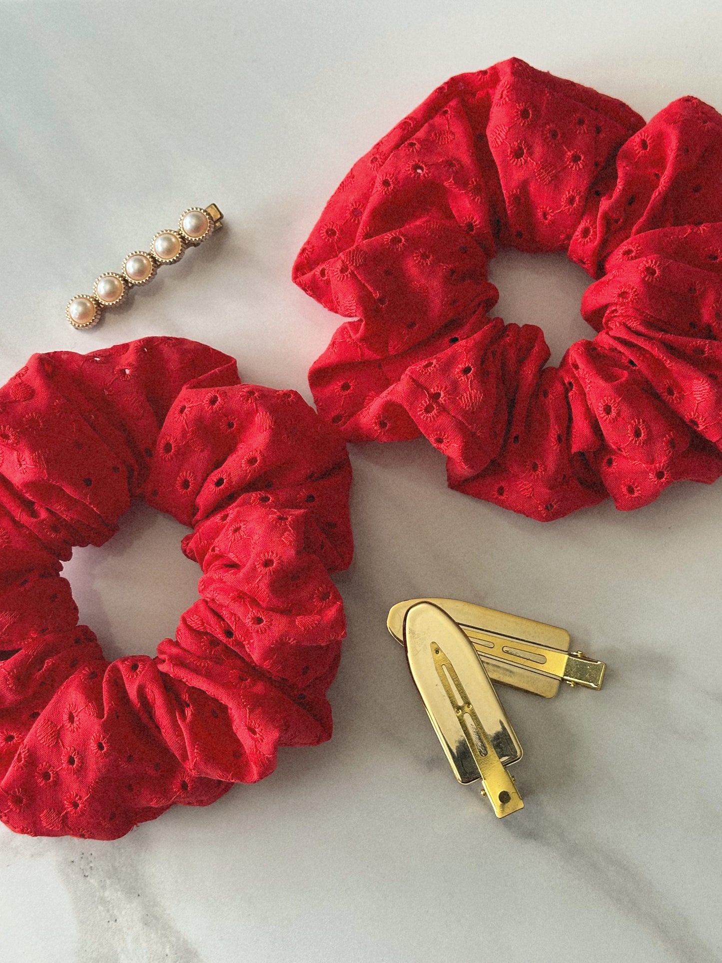 Handmade Red Embroidered Scrunchie