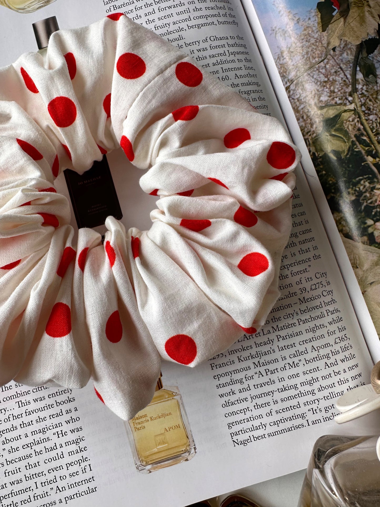 White and Red Polkadot Scrunchie